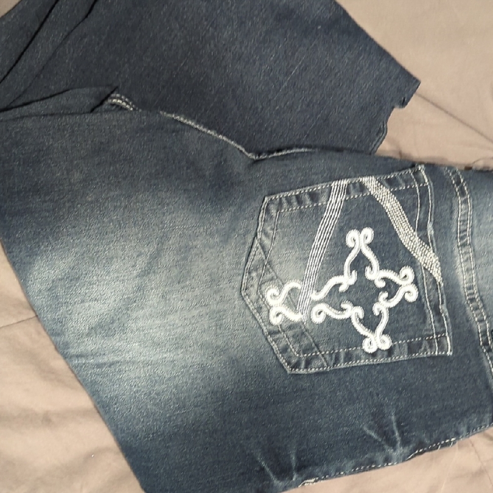 Dark Blue Women Jeans with White Embroidery
